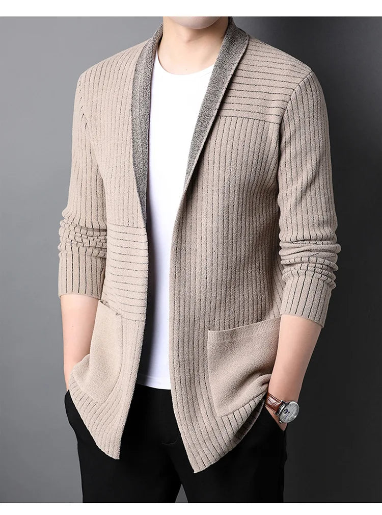 Mens Long Cardigan Retro Sweater autumn winter knit Street Wear Casual Coats