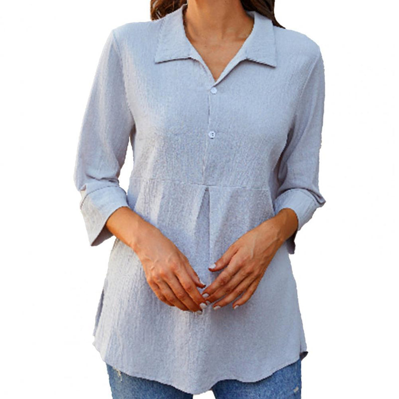 Summer Shirt Solid Turn-down Collar Loose Casual Women Buttons Tops Blouses