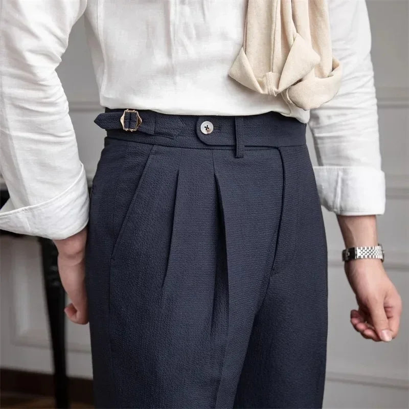 Men Straight Fit Suit Pants Formal Retro Pants Casual Trousers Dress