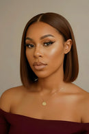 Brown Short Pixie Straight Bob T Part Lace Front Human Hair Wig For Women