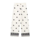 Women Patchwork Embroidery Casual Wide Leg Pants Vintage High Waist Zipper Female Cotton Ankle Length Trousers