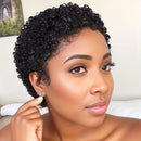 short afro curly human hair wig hair machine made pixie cut short curly human hair wig 4inch black color