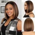 10" Short Bob Wig Synthetic Lace Front Wigs For Women Free Part Lace Wig Ombre Brown Blonde Wig