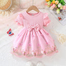 Newborn Birthday Cute Butterfly Floral Tulle Embroidery Mesh Short Sleeve Princess Formal Dresses Ootd For Baby Girl