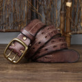 3.8CM Genuine Leather Double Needle Pin Buckle Luxury Thick Retro Leather Belt  Men's Jeans Belt