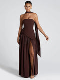 Strapless Off-shoulder Dress For Women Gown Scarf Collar Thigh High Split