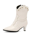 Brogue Design Women Shoes Brown White Pointed Toe Mature Ladies Pumps Retro Ankle Boots