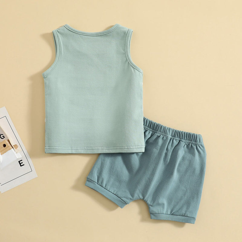 Baby Boy Summer Clothing Suit Patchwork Sleeveless Crew Neck Tank Tops Solid Shorts with Pockets Tracksuit Set