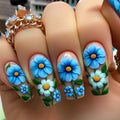 24Pcs Mid-length Square Head Nails Relief Rosy Lace with Design Press on False Nails Art Wearable Full Cover Nails Tips
