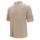 Spring Summer Men Linen Shirts Casual Lightweight Henley Neck Hawaiian Beach Shirts