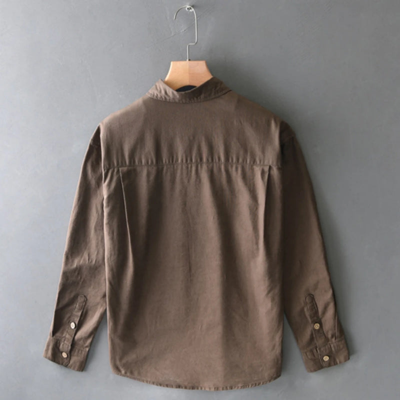 Spring man's shirts cotton and linen Loose fit casual shirts for man solid tops oversize linen shirt men