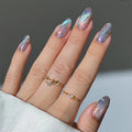 24Pcs Design Press on Nails Butterfly Pattern Wearable Manicure Tips Mid-length Almond Nail