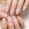 24Pcs Nails Polka Dots Bows Soft Roses and Pearls Press-On Nails—Perfect As A Gift for Girls and Friends
