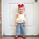 Baby Little Girl Pants Set Floral Ruffled Lace Tops Elastic Waist Denim Pants Summer Outfit 1-6T