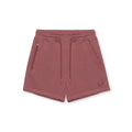Maroon shorts with a small logo on a white background, Obroi
