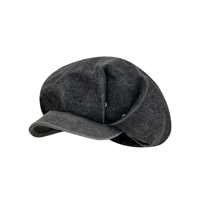 Pleated Denim Newsboy Hats for Women Spring and Autumn Casual Versatile Berets