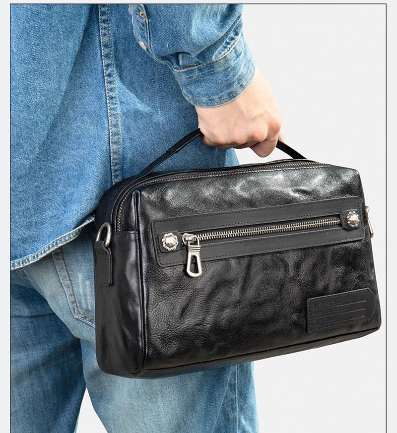 Genuine Leather Men's Bag soft Leather women Shoulder Bag Casual Crossbody Bag Briefcase black