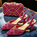 Women's Pumps purple Gold Shoes and Bag Set Italian Design