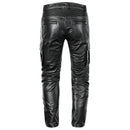 Men's Autumn Winter Punk Slim Casual Trousers Retro Leather Motorcycle Pants Windproof Warm