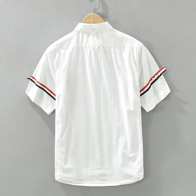 Summer Solid Short Sleeve Shirts for Men Casual Loose Turn-down Collar Shirts