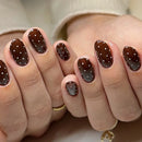 24Pcs Brown Autumn Wearable Nail Tips Art Full Cover White Short Round Acrylic Fake Nails Set Press On