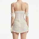 Layered Lace Sling Dress Women Corset Style Robe Bow Hollow Out Front Slim Waist Package Hips Backless Mini