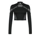 Spring And Autumn Punk Halloween Hollow Out Tops Mesh Patchwork T-Shirts Clothes Women