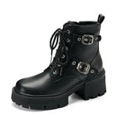 Women Boots Round Toe Block Heels 6.5cm Platform Zipper Lace Retro Ankle Bota