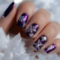 24Pcs Glossy Purple Nails White Snowflake Square Press On Nails Women Christmas Party False Nails DIY Manicure