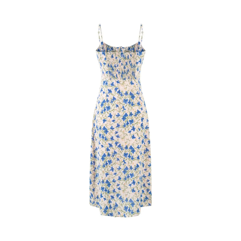 Retro Floral Bow Chest Sling Dress Women Long Dresses Summer Holiday