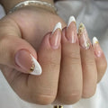 24Pcs Almond Nails Set Press on Nude Rhinestone with Design Nail Reusable Artificial Full Cover False Nails Tips