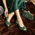 Gold Color Thin Heels Pointed Toe Crystal Design Ladies Shoes Matching Bag Set For Women Pump