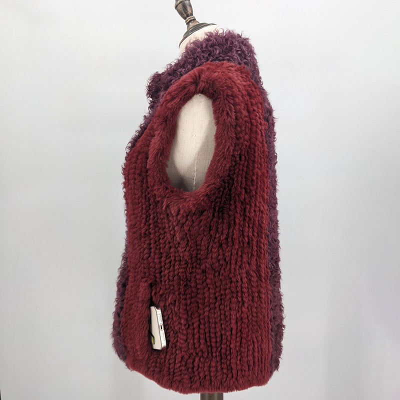 Fur vest with wool front and black warm