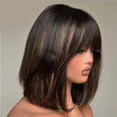 Short Bob Highlight Human Hair Wig With Bangs Bob Cut Bang Wigs Highlight For Women