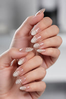 Almond Press on Nails 2Sets 32pcs Nails Black French Tip Nails Reusable Short Nails Cat-eye Nail Art