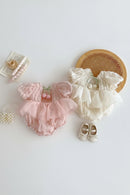Children's Summer Bubble Sleeve Jumpsuit Baby Children's Sweet Tulip Backless Lace Clothing