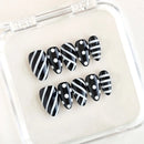 10pcs Handmade Black White Stripe Polka Dot Press on Nails Almond Full Cover Wearable Reusable