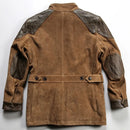 Brown leather jacket with dark brown shoulder patches on a white background, Obroi
