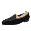Classic Matte Leather Patchwork Black Suede Slip-On Belgian Loafers Handmade Men's Shoes