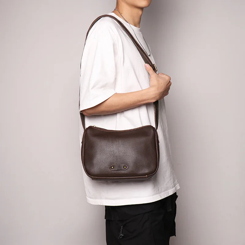 Cross border men's leather shoulder bag women's crossbody bag youth messenger bag