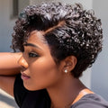 13*4 Lace Frontal Wigs Curly Pixie Cut Wigs 12A Human Hair Natural Short Hair Style 180% Density