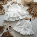 Summer Children Sleeveless Clothes Set Girls Embroidery Lace Sling Tops Trousers 2pcs Suit Kids Princess Outfits