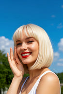 Charming Short Bob Wig londe Hair with Bangs Women's Short Straight Hair Suitable for Daily Wear