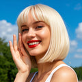 Charming Short Bob Wig londe Hair with Bangs Women's Short Straight Hair Suitable for Daily Wear