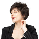 Women Short Straight Layered Wigs With Bangs Dark Brown Human Hair Mixed Wigs Hair