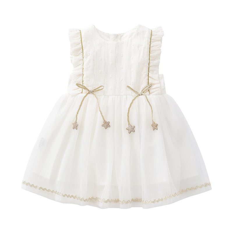 Baby Girl White Dress Babies Flying Sleeve Vest Dresses Toddler Summer Casual Clothes Ruffle 1-3 Years Frocks