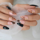 Close-up of hands with decorative nail art on a white background ,Obroi