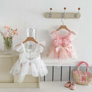 Children's summer jumpsuit yarn skirt cute bow knot mesh skirt baby hundred day princess dress