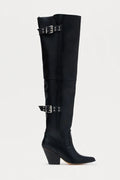 Women Buckle Strap Over The Knee Boots Thin Female Thigh High Pointed Toe Boots