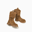 Boots Women Leather Rivet Decoration Round Toe Autumn Winter Shoes Handmade